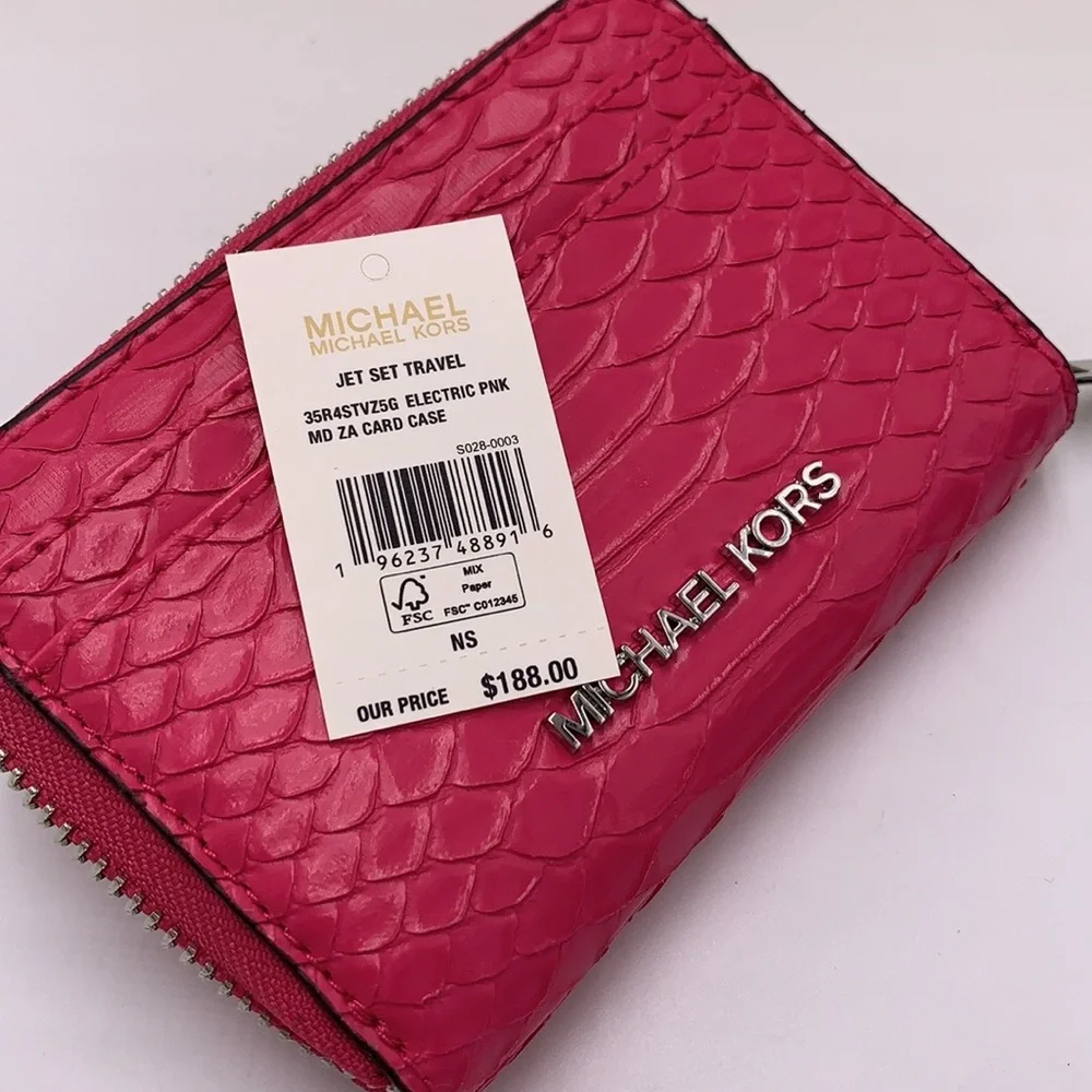 MICHAEL KORS MEDIUM ZIP AROUND CARD CASE ELECTRIC PINK COLOR